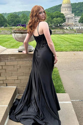 Long Black Sequin Prom Dress UK Mermaid Sleeveless Mychicdress